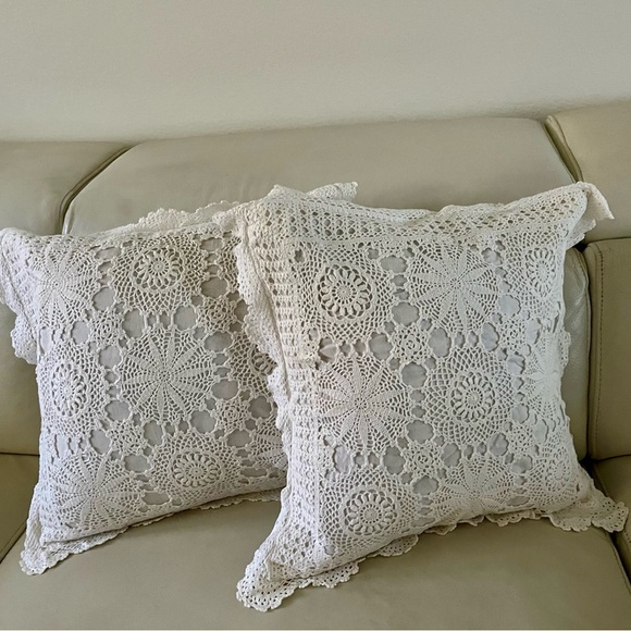 Crochet Lace Throw Pillows 17/18 Inches - Picture 3 of 7
